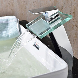 Waterfall Bathroom Sink Faucet with Glass Spout (Tall) T0815H - Bathroom Sink Faucets
