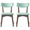 Crystal Mid-Century Modern Fabric Upholstered Dining Chairs, Set of 2, Mint/Natural Walnut