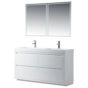 Vanity Art Double-Sink Bathroom Vanity With Resin Top, 60"