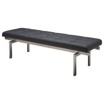 Louve Occasional Bench, Seat: Gray, Base: Brushed Silver, Large