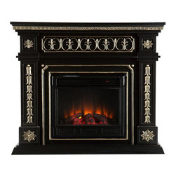 Southern Enterprises Donovan 47-Inch Electric Fireplace, Black With Gold Accent - Indoor Fireplaces