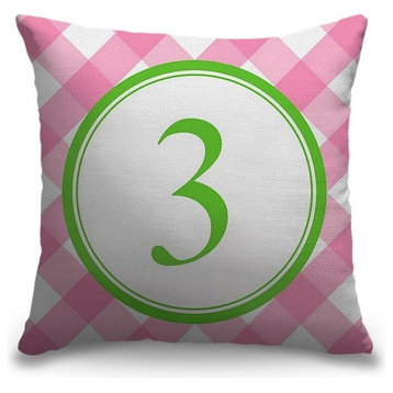 "Number Three - Circle Plaid" Pillow 16"x16"