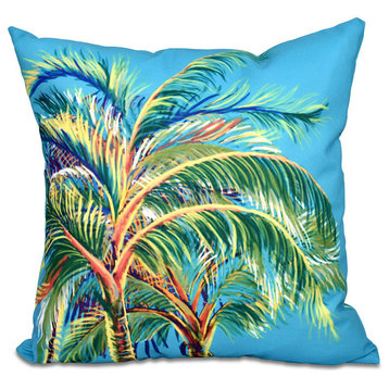 Vacation, Floral Pillow, Turquoise, 16"x16"