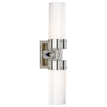 Marais Large Double Bath Sconce in Polished Nickel with White Glass
