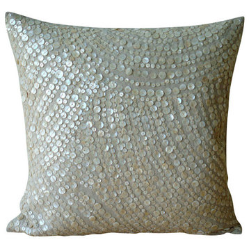 Glazed Pearls, Beige Cotton Linen 12"x12" Pillow Covers Decorative
