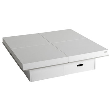 A&X Horizon Modern White Crocodile Coffee Table With Pull Out Squares