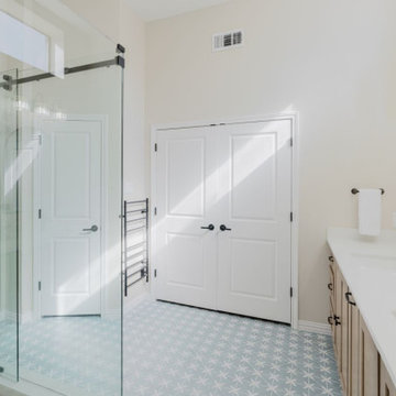 Elegant Bathroom with Double Vanity and Glass Shower