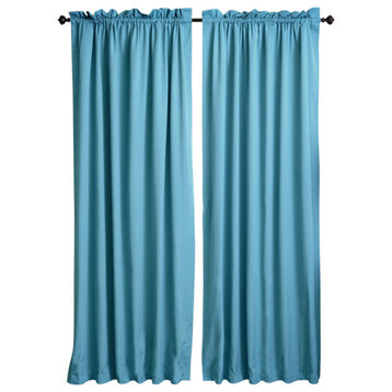 Blazing Needles 108"x52" Twill Curtain Panels, Set of 2, Aqua Blue