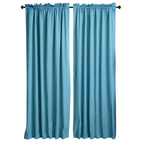 Blazing Needles 108"x52" Twill Curtain Panels, Set of 2, Aqua Blue