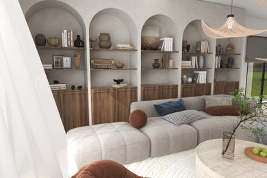 Cette image montre une salle de séjour minimaliste de taille moyenne et ouverte.