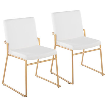 Dutchess Dining Chair, Set of 2, Gold Steel, White Pu