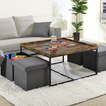 Vinny 35" Wood Grain 5Pc Coffee Table Set with Raised Edges