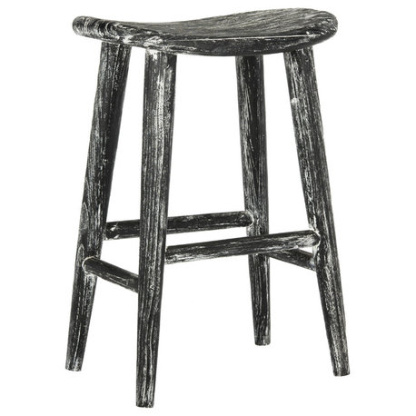 Safavieh Colton Sungkai Wood Black and White-Wash Stool, 24.2"