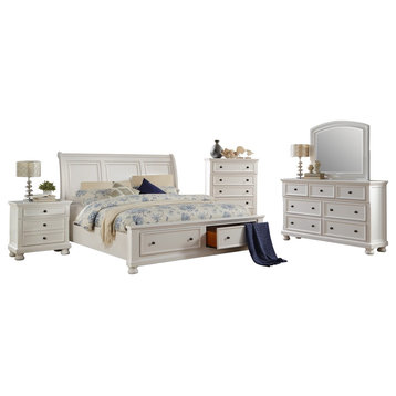 5-Piece Liverpool Queen Storage Bed, Dresser, Mirror, Nightstand, Chest White