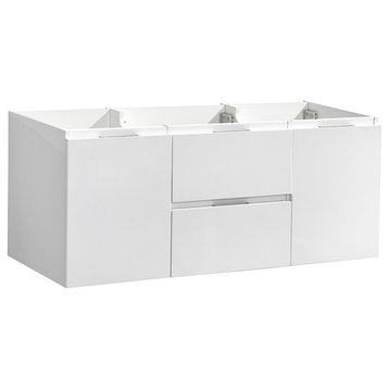 Fresca Valencia 48" Glossy White Wall Hung Double Sink Modern Bathroom Cabinet