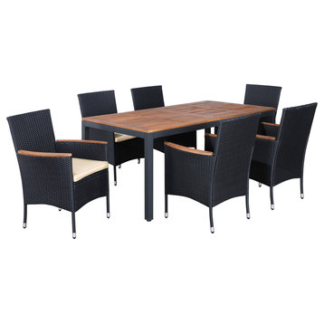 OVE Decors Denison 7-Piece Outdoor Dining All-Weather Resistant Set, Black