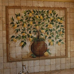 Rustic Lemon Tree in Pot Tile Mural - Tile Murals