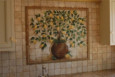 Rustic Lemon Tree in Pot Tile Mural