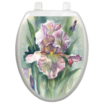 Watercolor Iris Toilet Tattoos Seat Cover, Vinyl Lid Decal, Bathroom Décor , Elongated