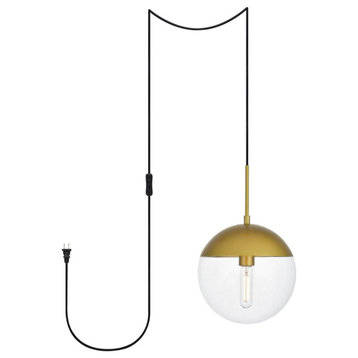 Elsa 1-Light Brass Plug-In Pendant With Clear Glass