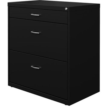 Space Solutions 30" W Metal 3 Drawer Home Office File Cabinet Black