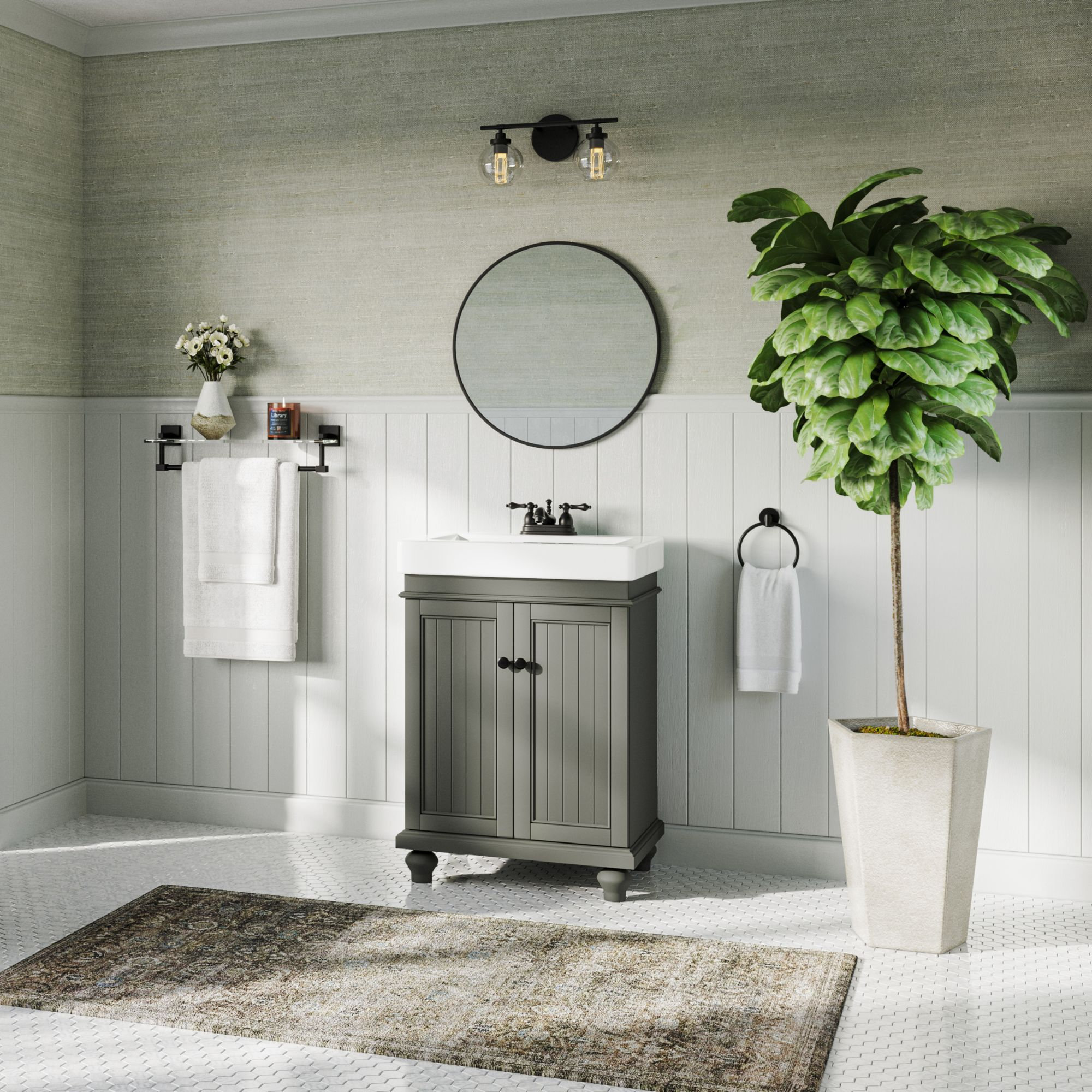 Dawson Bathroom Vanity, Single Sink, 24", Pewter Green, Freestanding