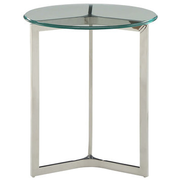 Acme Volusius Glass End Table, Stainless Steel