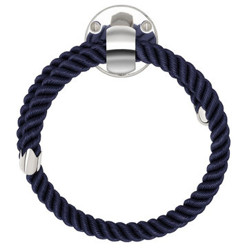 Nautiluxe Collection Nautical Towel Ring, Blue Rope and Chrome