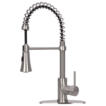 Brushed Nickel Pre-Rinse Spring Kitchen Faucet with Pull Down Sprayer, Brushed Nickel