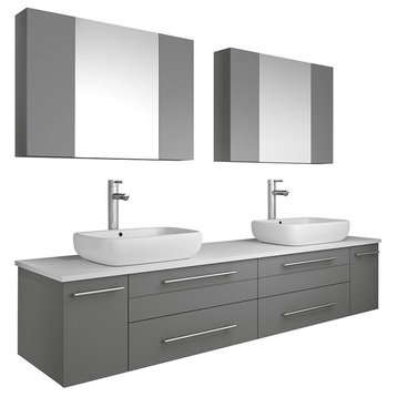 Fresca Lucera 72" Wall Hung Double Sink Bathroom Vanity With Medicine Cabinet