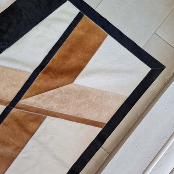 Custom Crossed Stripes Patch Cowhide Rug