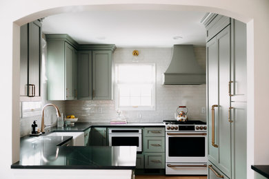 Kitchen - traditional kitchen idea in Detroit with green cabinets