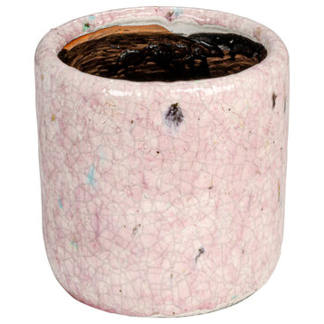Decorative Terra-cotta Planter With Crackle Glaze, Matte Pink