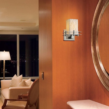 Limoges Metropolis Wall Sconce, Square With Flat Rim in Bathroom