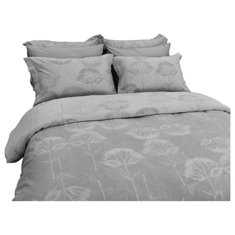 Yue Home Textile Yarn-Dyed Linen Cotton Duvet Cover Set, Hydrangea, Grey, Queen