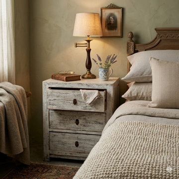 Handmade Solid Wood Distressed Off-White Tan 3-Drawer End Table Nightstand cs613