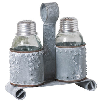 Salt and Pepper Shaker Holder in Weathered Zinc