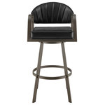 Armen Living - Marcie Swivel Stool, Mineral Finish Iron Frame & Faux Leather, Vintage Black, Counter Height - Give a sleek and stylish update to your home with the Marcie Swivel Counter or Bar Height Stool in Faux Leather and Metal by Armen Living. Combining modern and industrial notes, our barstool is ready to impress with its timeless charm and comfort. The sturdy, iron arms and built-in circular footrest demonstrate how this barstool was designed with your comfort in mind. The curved backrest provides support for a long, comfortable stay. The channeling detail and luxurious faux leather upholstery lend chic and modern appeal to the Marcie barstool. This polyurethane faux leather does not crack easily and is water, fade, and stain-resistant to offer easy maintenance and a longer lifespan for your new favorite piece of furniture. The seat is generously cushioned with 2.5 inches of high-density foam, and this stool features sturdy metal legs that can support up to 250 pounds. It serves as a stunning compliment to your kitchen island, pub table, home bar, or adjustable desk to add distinctive character and charm. This barstool includes a smooth 360-degree swivel function that allows you to engage with everyone around you while being able to navigate compact spaces. The Marcie Swivel Counter or Bar Height Stool is available in a Mineral Finish with Vintage Gray or Vintage Black Faux Leather to make a stunning statement in your home.
