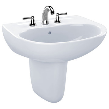 Toto Supreme Oval Wall Mount Bathroom Sink, CeFiONtect for 8"Faucets White