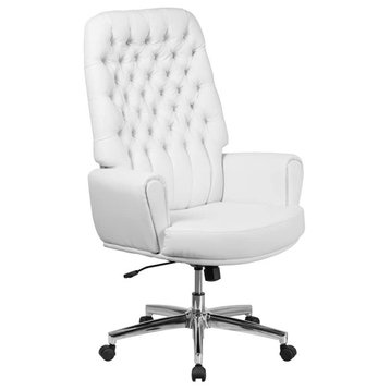 Traditional Office Chair, LeatherSoft Upholstered Seat & Tufted High Back, White