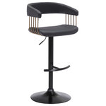Armen Living - Calista Adjustable Bar Stool, Blue Fabric With Black Metal, Black Faux - Give a contemporary update to your home with our stunningly stylish and comfortable Calista adjustable bar or counter stool. Featuring sturdy construction, our bar stool stands out with a curved and thoughtfully contoured backrest and seat, wrapping you in supreme comfort. The counter stool features a rich blend of materials and finishes to make a plush and modern statement in your eat-in kitchen, bars, or lounge. With a generously cushioned backrest and seat, our contemporary barstool provides a stylish and comfortable solution for entertaining in a home or apartment. It is upholstered in high performance fabric or faux leather which does not crack or fade easily; it is both stain and UV resistant for easy maintenance and longevity. Our bar stool is expertly crafted from metal and engineered wood to provide a durable and multifunction seating option that can work efficiently from a kitchen to a home office. Featuring a built-in footrest and smooth lifting mechanism, our adjustable counter stool effortlessly caters to a kitchen island, pub table, home bar, or adjustable desk. It includes a wonderful 360-degree swivel function with a smooth gliding system to make island chats, meals, and conversation a lot more enjoyable. The Calista adjustable bar or counter stool easily incorporates into any home and is available in your choice of black metal finish with your choice of gray faux leather, or light gray or blue fabric upholstery, or a black and Golden Bronze metal finish with your choice of black or gray faux leather upholstery.