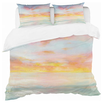 Pastel Pink and Blue Clouds Duvet Cover Set, Full/Queen