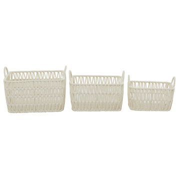Traditional White Cotton Fabric Storage Basket Set 562549