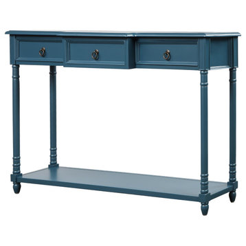 TATEUS 51inch Rustic Chic Console Table With Drawers for Living Room, Antique Navy