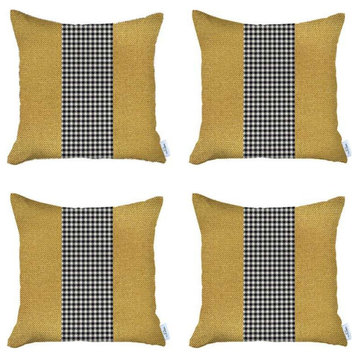 Set of 4 Yellow And Black Houndstooth Pillow Covers