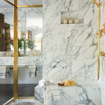 Arabescato Corchia Extra marble Shower Walls, Seat, and Surround