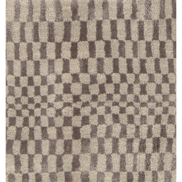 Pasargad Home Modern Hand-loomed Silk & Wool Area Rug 1' 2" X 1' 2" Silver