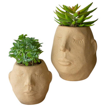 Set of 2 Ceramic Face Planters