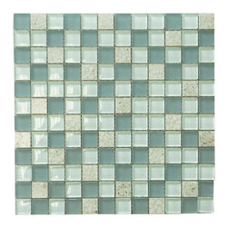 Matte Mint & Glossy Blue White Sea Shells Glass Mosaic Tiles (Square Pattern) - Home Accessories & Decor