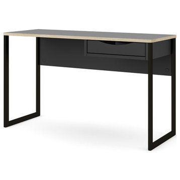 Bowery Hill 1 Drawer Desk in Black Matte and Oak